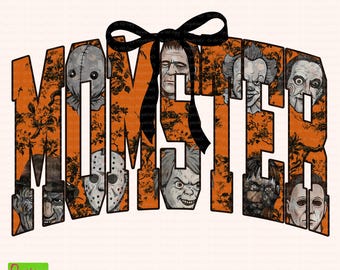 MOMSTER PNG, Horror Mama Halloween PNG, Lustiges gruseliges Mama Shirt Design, Gruselige Filmcharaktere Png, Halloween Geschenk für Mama Sublimation
