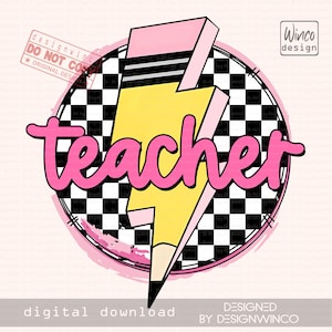 Blitzschlag Lehrer PNG, Retro karierte Lehrer Sublimation, Preppy bedruckbares Hemd Design, niedlicher Schulanfang PNG für Frauen