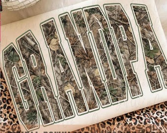Grandpa PNG, Camo Grandpa Shirt Design, Hunting Grandpa Sublimation PNG, Distressed Varsity Letters Digital Download
