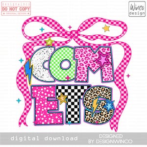 Comets Mascot PNG Retro Y2K Leopard Lightning Star Cheer Shirt Design Coquette Bow School Spirit Sublimation Digital Download Game Day