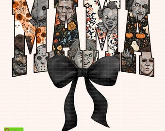Mama Horror PNG, Vintage Floral Halloween PNG, Creepy Cute Mom Gift, Funny Scary Movie Shirt Design for Spooky Season or Mother's Day