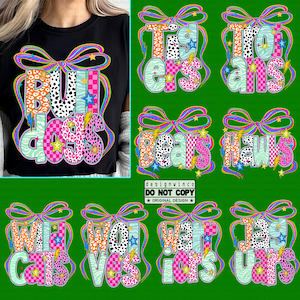 Preppy Mascot Bundle PNG, Neon Lightning Bolt Mascot PNG, Checkered Coquette Bow Spirit PNG, Cheer Game Day Shirt Design, Digital Download