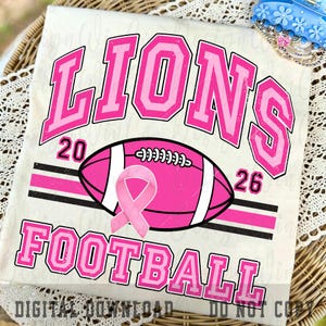 Pink Out Lions PNG, Breast Cancer Awareness PNG, Football Pink Out PNG, Lions Pink Out Shirt Png, Retro Png, Lions Football Png image 3