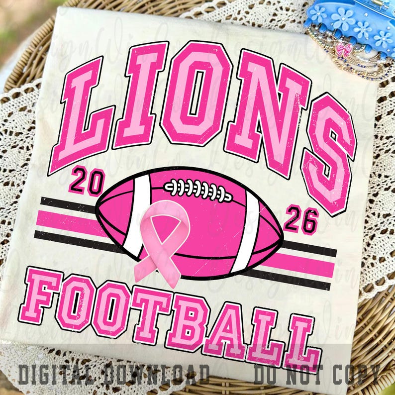 Pink Out Lions PNG, Breast Cancer Awareness PNG, Football Pink Out PNG, Lions Pink Out Shirt Png, Retro Png, Lions Football Png image 3