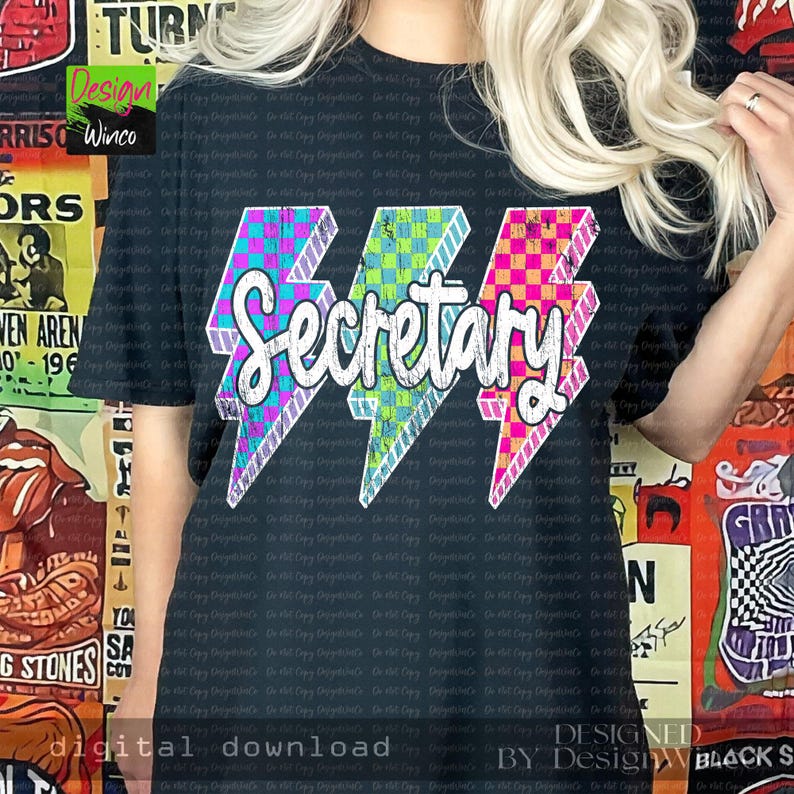 Lightning Bolt School Secretary Png, Back to School Png, Neon Secretary ...
