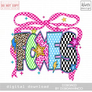Foxes Mascot PNG Retro Y2K Leopard Lightning Star Cheer Shirt Design Coquette Bow School Spirit Sublimation Digital Download Game Day