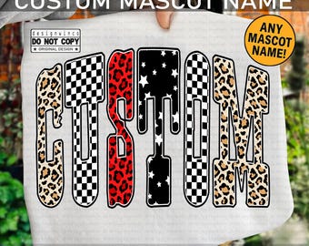 Custom Mascot PNG, Personalized Team Name Sublimation, Retro Checkered Leopard Star Letters PNG, School Spirit Shirt Design,Digital Download