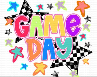 Colorful Game Day PNG, Checkered Star Game Day Sublimation, Retro Sports Shirt Design PNG, School Spirit PNG, Game Day Digital Download
