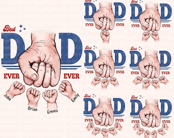 Personalized Best Dad Ever with Kids Name PNG, Dad Fist Bump Clipart PNG, Father and Kids Bonding Art, Cute Father’s Day Gift for Dad