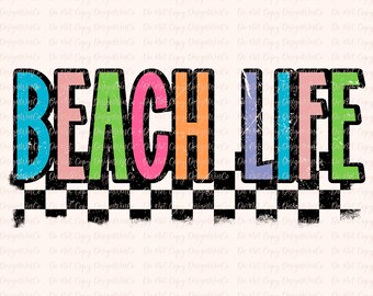Beach Life PNG Checkered Summer Beach Life PNG Neon Trendy Summer Shirt Design Distressed Beach PNG Lake Pool River Png Sunshine Png