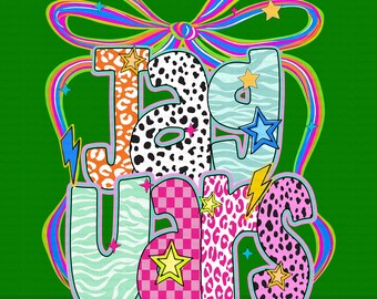 Jaguars Mascot Coquette Bow PNG, Funky Checkered Floral Letters PNG, Preppy School Spirit PNG, Game Day Png, Cute Fun Trending Png