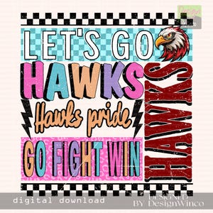 Hawks PNG, Retro Neon Hawks Mascot PNG, Edgy Hawks Pride Shirt Design, Cheer Mom PNG, Game Day Spirit Sublimation, Team Spirit Png