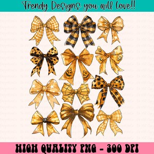 Halloween Bow Clipart PNG, Cute Orange Bows PNG, Girly Fall Aesthetic Design, Halloween Sublimation for Shirt, Leopard Plaid Pumpkin Bows