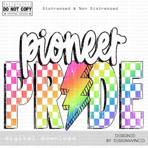 PNG Pioneer Pride, PNG Pioneers a scacchi, Design fulmine a sublimazione retrò, PNG giorno della partita, Maglietta Pioneers, Mascotte al neon PNG
