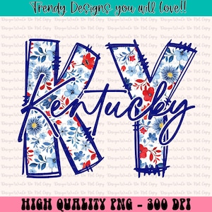 Kentucky 4th of july USA PNG, Kentucky Floral Toile Red White Blue Water Color Png, Kentucky Png, Floral Toile Kentucky Preppy State