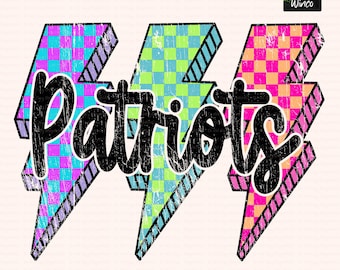 Patriots Png, Checkered Lightning Bolt Png, Retro Patriots Sublimation, Game Day Png, Patriots Mascot Shirt Png, Neon Patriots Png, DTF, DTG