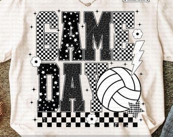 Retro Game Day Volleyball PNG, Checkerboard Volleyball Png, Volleyball Shirt Design, Sports Mom PNG, Vintage Fall Volleyball Png Team Spirit