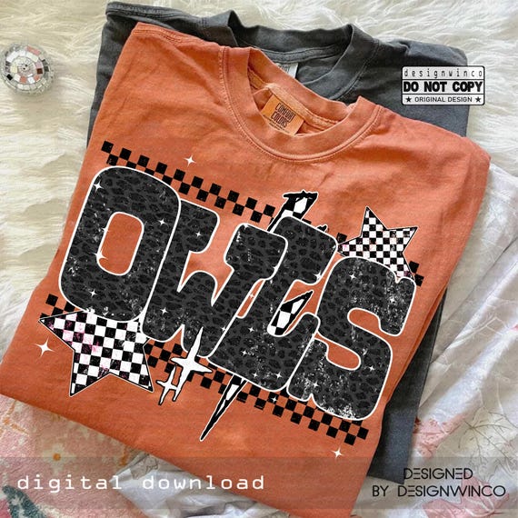 Owls Mascot PNG, Leopard Checkered Star Varsity Letters PNG, School Spirit Sublimation Design, Game Day Shirt PNG, Team Pride Png