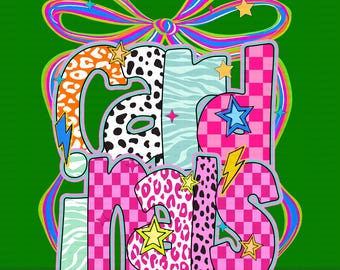 Cardinals Mascot Coquette Bow PNG, Retro Leopard Checkered Floral Shirt Design, Preppy Neon Game Day School Spirit Star Sublimation PNG