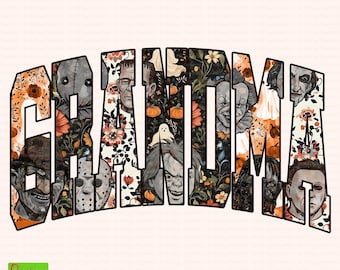 Grandma Halloween PNG, Horror Movie Characters Floral PNG, Funny Spooky Grandma Shirt, Fall Gift for Grandma, Halloween Shirt Design