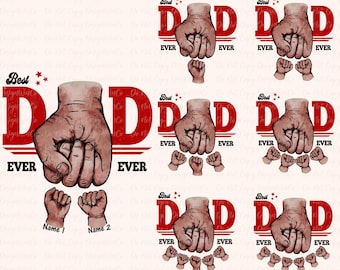 Personalized Best Dad Ever with Kids Name PNG, Black Dad Fist Bump PNG, Retro Family Clipart PNG, Father’s Day Gift for Black Dad