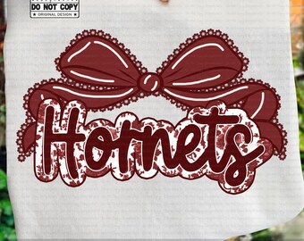 Hornets Mascot PNG, Coquette Lace Bow Sublimation PNG, Cute Girly School Spirit Wear, Y2K Cheer Team Pride PNG, Retro Mascot Shirt Design