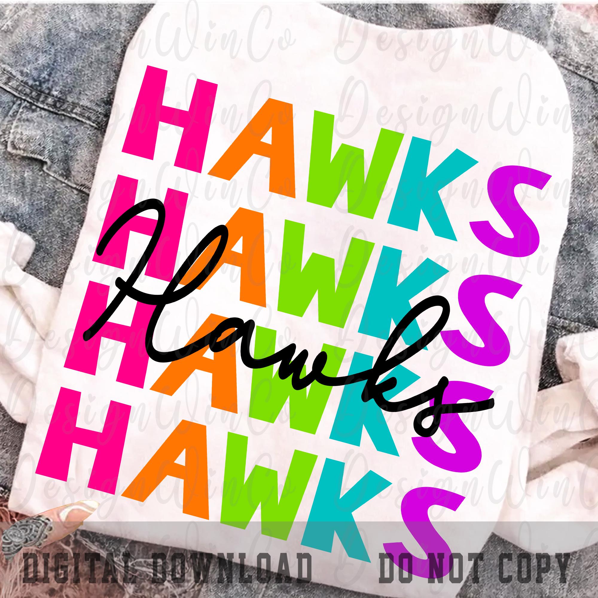 Hawk In Script Hawks PNG, Bright Hawks Mascot Sublimation Design, Retro Stacked ...