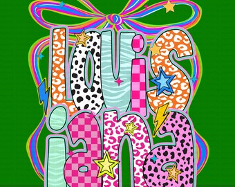 Louisiana PNG, Retro Coquette Louisiana PNG, Funky Checkered Leopard Floral Star Png, Preppy Neon Bow State Pride PNG Trendy Girly Louisiana