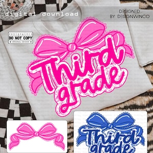 Derde leerjaar png, 3e leerjaar coquette bow png, girly derde leerjaar shirtontwerp, roze kant bloemen toile digitale download, terug naar school png