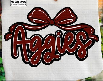 Aggies PNG SVG, School Spirit Bow Mascot Design, Coquette Cheer Team Pride Sports, High School College Game Day Sublimation PNG Svg