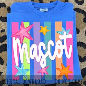 Custom Mascot PNG, Colorful Striped Star Mascot Shirt, School Spirit Team Pride, Preppy Mascot Sublimation File