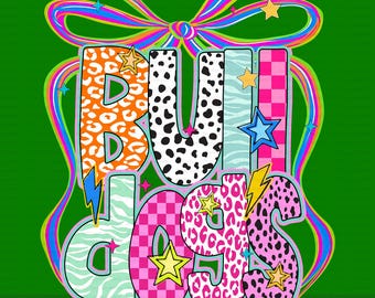 Bulldogs Mascot Coquette Bow PNG, Funky Checkered Floral Letters PNG, Preppy School Spirit PNG, Game Day Png, Cute Fun Trending Png