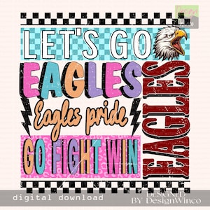 Eagles PNG, Retro Neon Eagles Mascot PNG, Edgy Eagles Pride Shirt Design, Cheer Mom PNG, Game Day Spirit Sublimation, Team Spirit Png