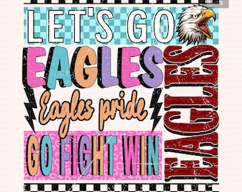 Eagles PNG, Retro Neon Eagles Mascot PNG, Edgy Eagles Pride Shirt Design, Cheer Mom PNG, Game Day Spirit Sublimation, Team Spirit Png