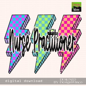 Nurse Practitioner PNG, Retro Checkered Lightning Bolt PNG, Neon Pastel Png, Grunge Medical Shirt PNG, Cute Healthcare Appreciation Png