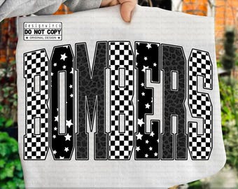 Maskotka Bombers PNG, kratka z literami uniwersyteckimi w kształcie gwiazdy lamparta PNG, projekt sublimacji ducha szkoły, pobierz koszulkę na mecz, duma drużyny PNG
