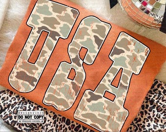 USA Camo Retro Typography Shirt Design Png, Patriotic USA Png, Trendy Usa Png, American Flag Camo Usa, Preppy Patriotic DTF Sublimation Png