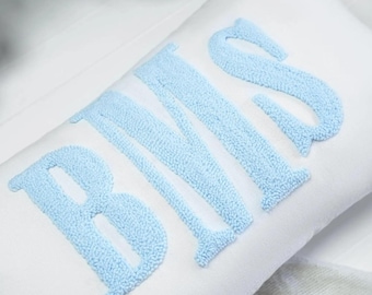 Monogrammed Punch Needle Pillow, Personalized Initial Embroidered Cushion, Custom Wedding Gift for Couple, Housewarming New Home Decor.