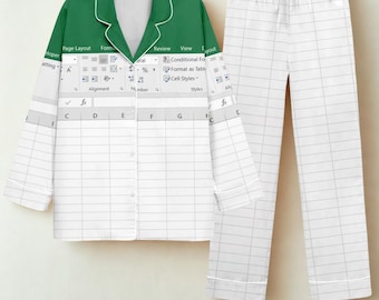 Microsoft Excel Pyjama Set - Lustige nerdige Büro-Nachtwäsche, durchgeknöpfter Schlafanzug für Mitarbeiter, Buchhalter Geschenk, 2025 Gag Geschenkidee.