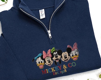Embroidered Retro Mickey Quarter Zip Sweatshirt, Vintage Mickey Mouse Sweatshirt, Classic Disney Logo Outfit