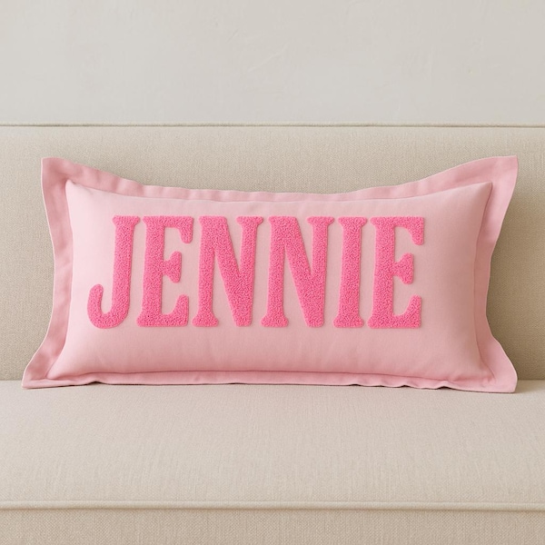 Custom Punch Needle Pillow with Name or Monogram | Personalized Gift | Handmade Cushion for Dorm, Children Room, or Nursery Decor.