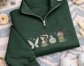 ティンカーベル刺繍入りクォータージップスウェットシャツ ネバーランドフェアリー ヴィンテージ ディズニー フィット キュート トリップスウェットシャツ