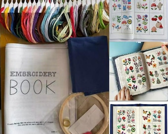 Libro de puntadas de bordado DIY para principiantes y artesanos, kit de muestrario de práctica de bordado a mano, herramienta de aprendizaje de costura y bordado a mano.