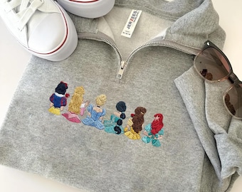Custom Disney Princess Quarter Zip Sweatshirt, Vintage Princess Embroidered Sweatshirt, Magical Disney Outfit
