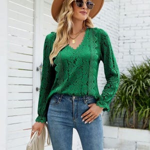 Romantic Sheer Lace Top for Women – Vintage See-Through Mesh Blouse with Long Sleeves