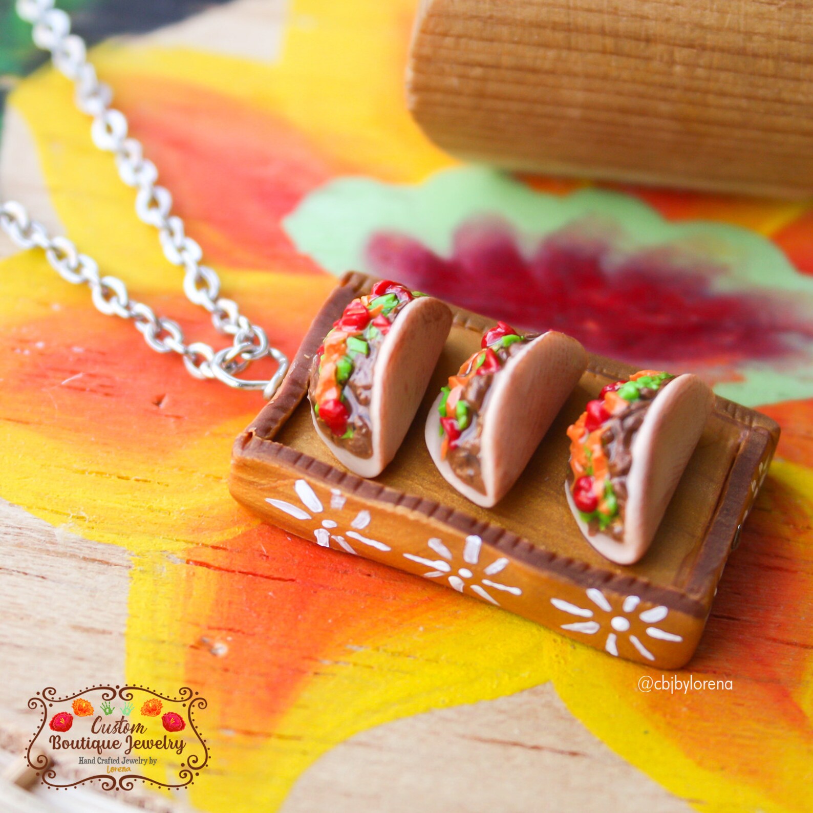 Taco Necklace Taco Charm Taco Pendant Three Tacos Plate Etsy