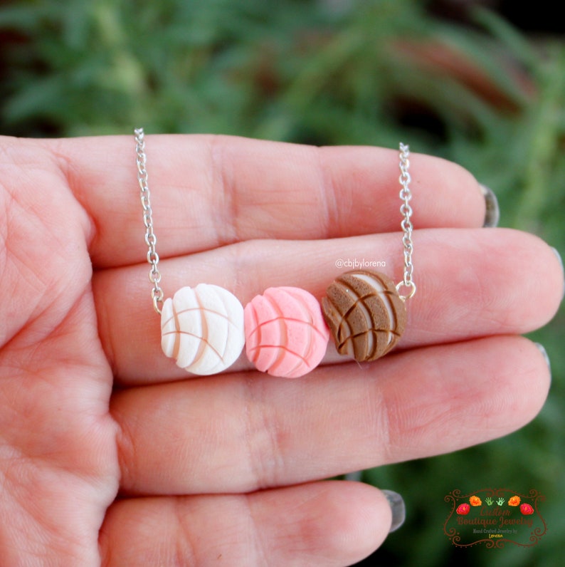 Concha charm, Concha necklace, pan dulce charm necklace, concha trio necklace, handmade polymer clay latinx cbjbylorena image 1