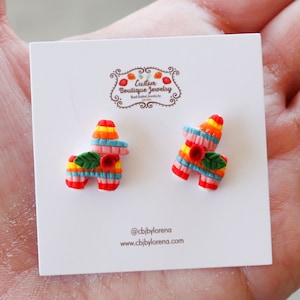 Pinata stud earrings, Mexican Pinatas, Donkey pinata earrings, colorful pinata studs, latinx earrings, folk art earrings, Pinata de burro