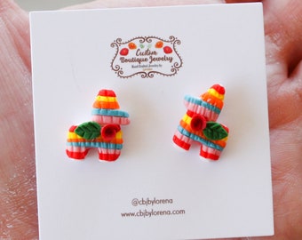 Pinata stud earrings, Mexican Pinatas, Donkey pinata earrings, colorful pinata studs, latinx earrings, folk art earrings, Pinata de burro