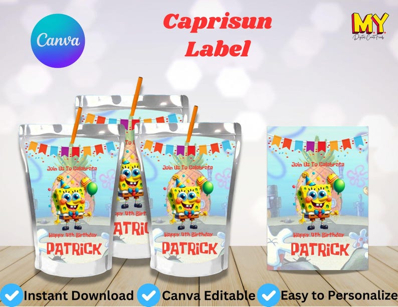Spongebob Capri Sun Label Template – Printable Juice Pouch Wrapper ...